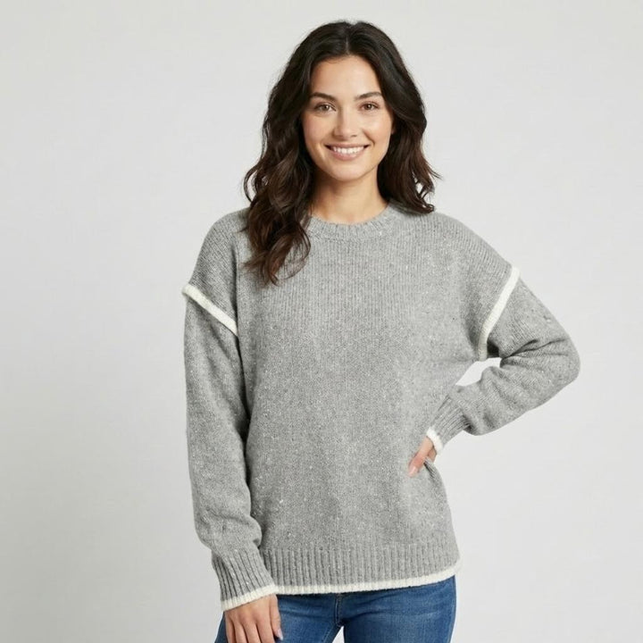 Cozy Grey Knitted Sweater with Round Neckline