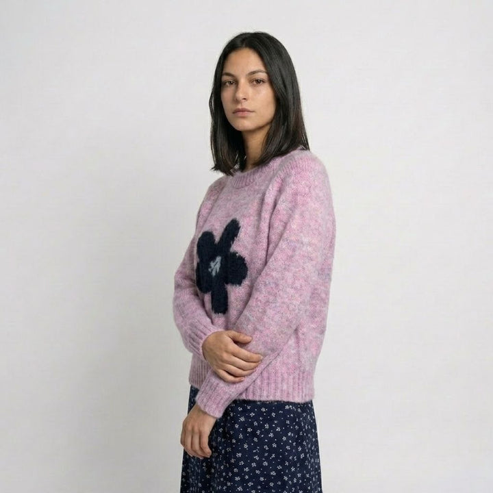 Floral Pattern Knitted Acrylic Sweater for Everyday Style