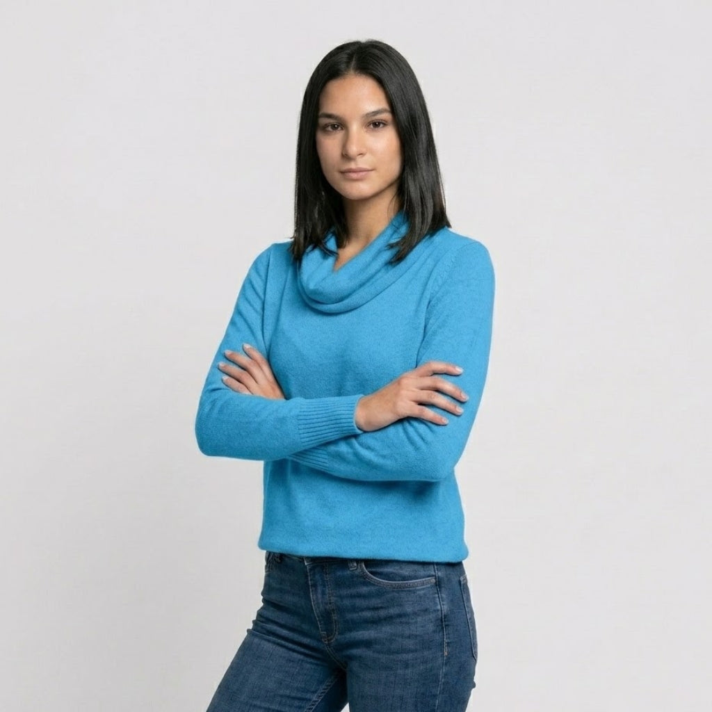 Ruffled Neckline Sweater in a Soft Viscose-Elastane Blend