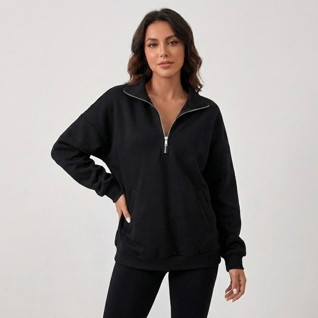 Relaxed Fit High Collar Cotton Blend Sweatshirt