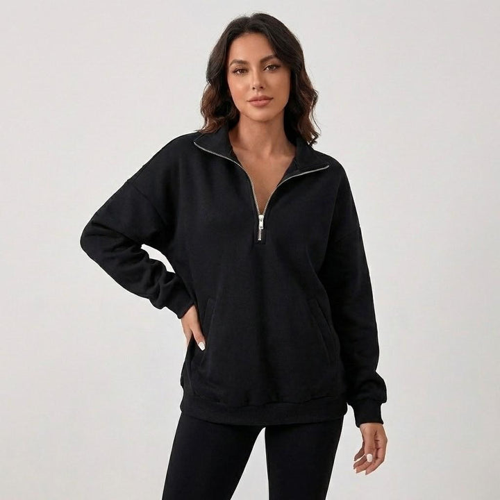 Relaxed Fit High Collar Cotton Blend Sweatshirt