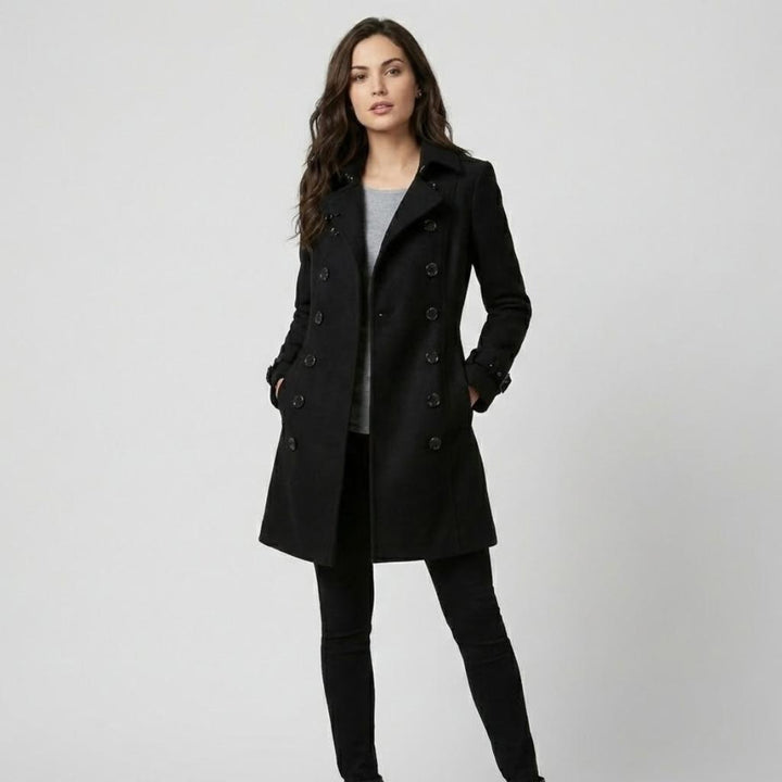 Urban-Style Fitted Wool Blend Coat with Structured Design
