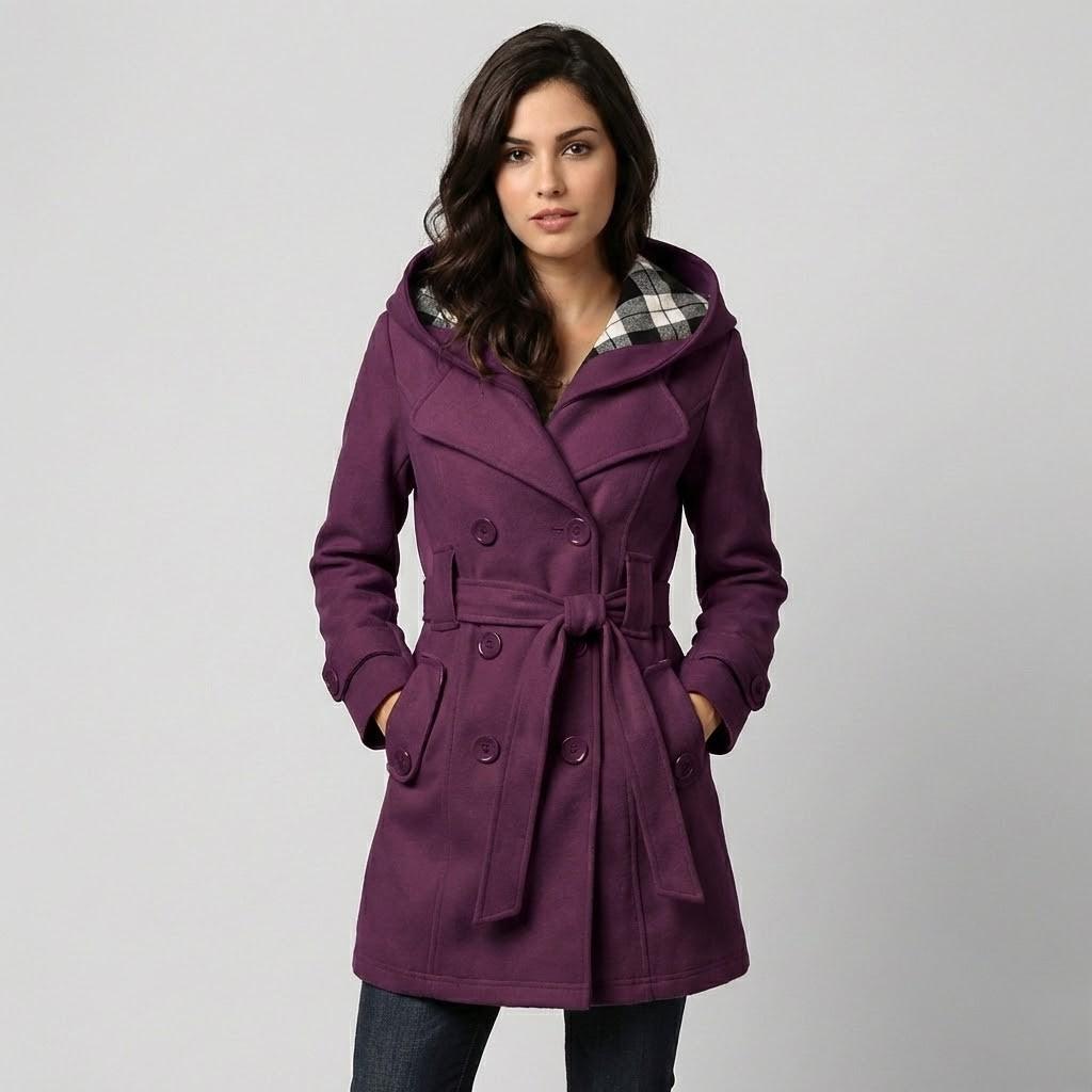 Tailored Wool Blend Hooded Coat with Fitted Silhouette