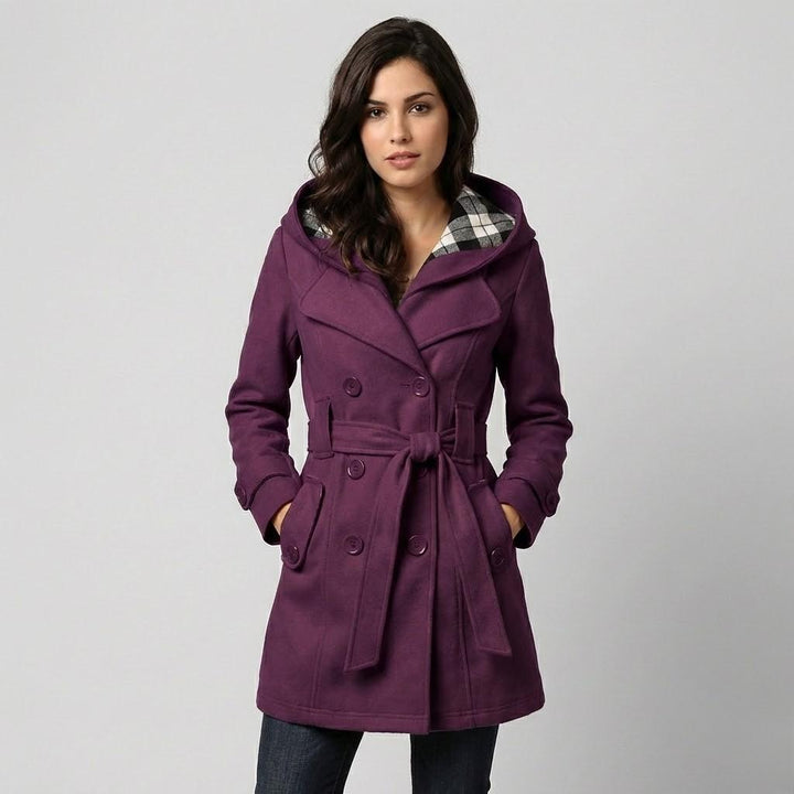 Tailored Wool Blend Hooded Coat with Fitted Silhouette