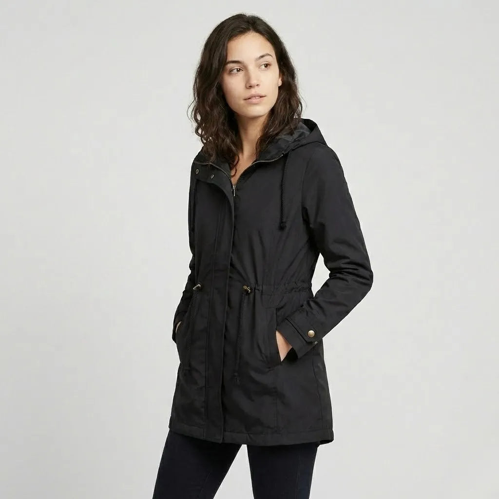 Fitted Hooded Long Parka in Technical Cotton