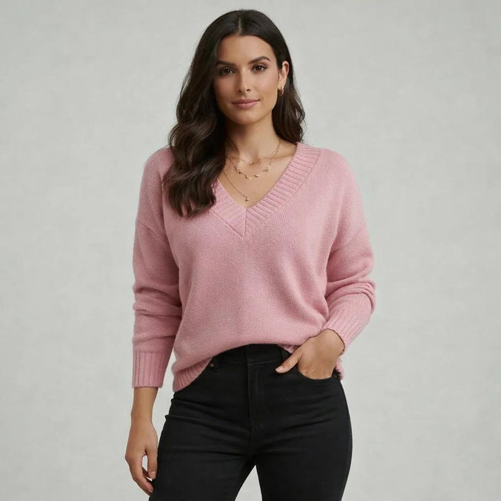 Relaxed Fit V-Neck Soft Knit Sweater