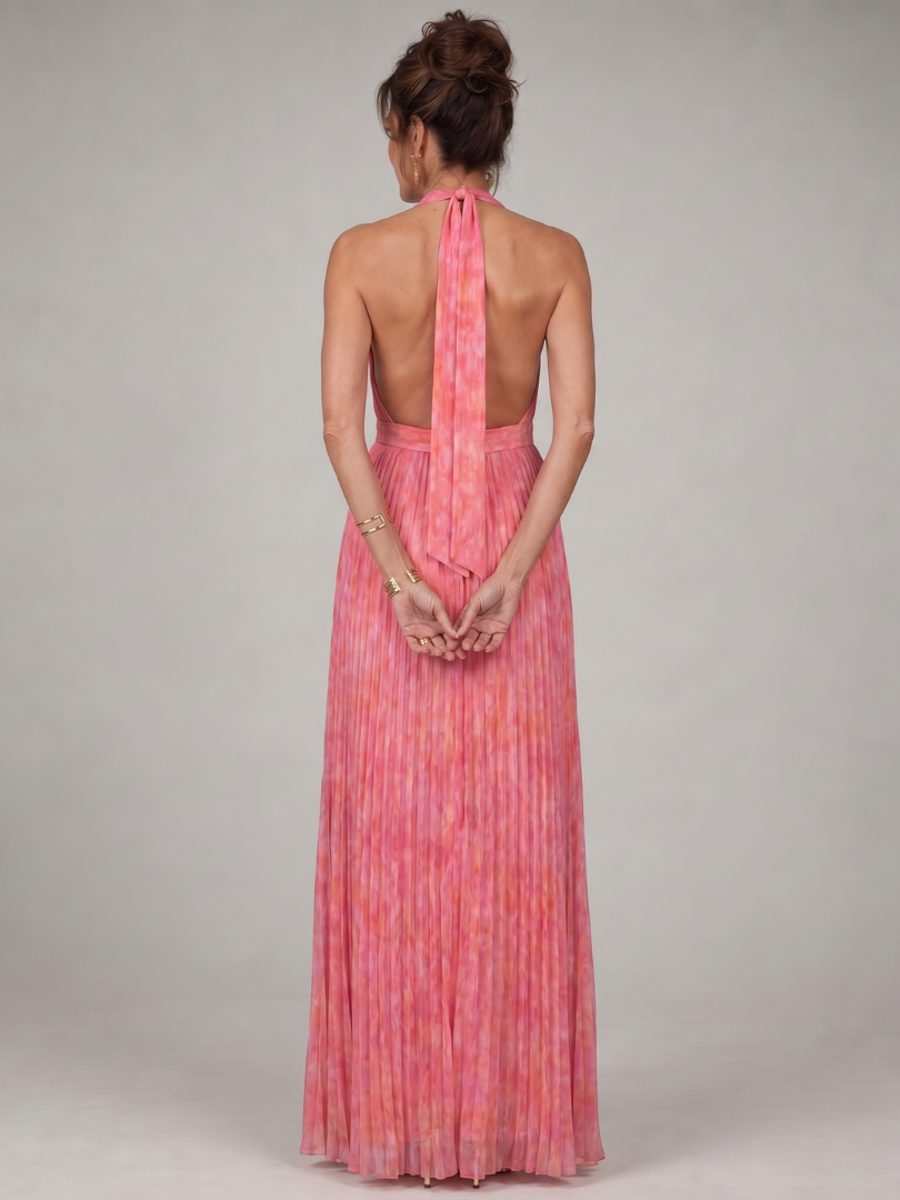 Rosel | Long dress with halter neck and pleated skirt