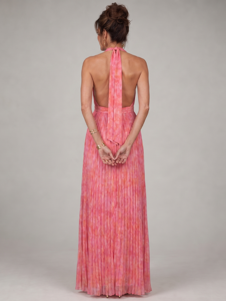 Rosel | Long dress with halter neck and pleated skirt