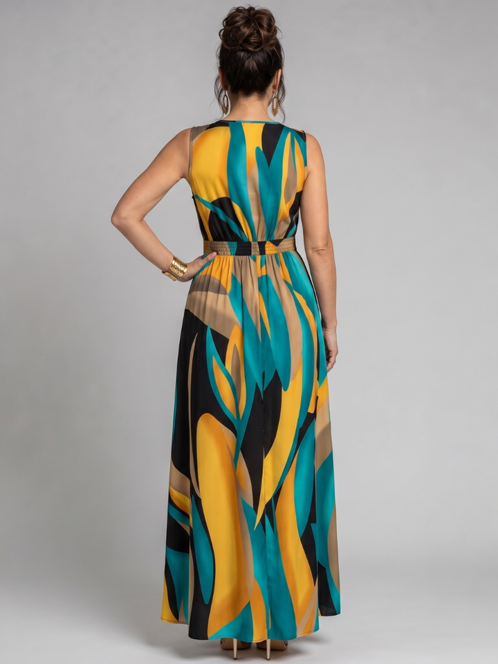 Zarela | Long Sleeveless Dress with Abstract Design