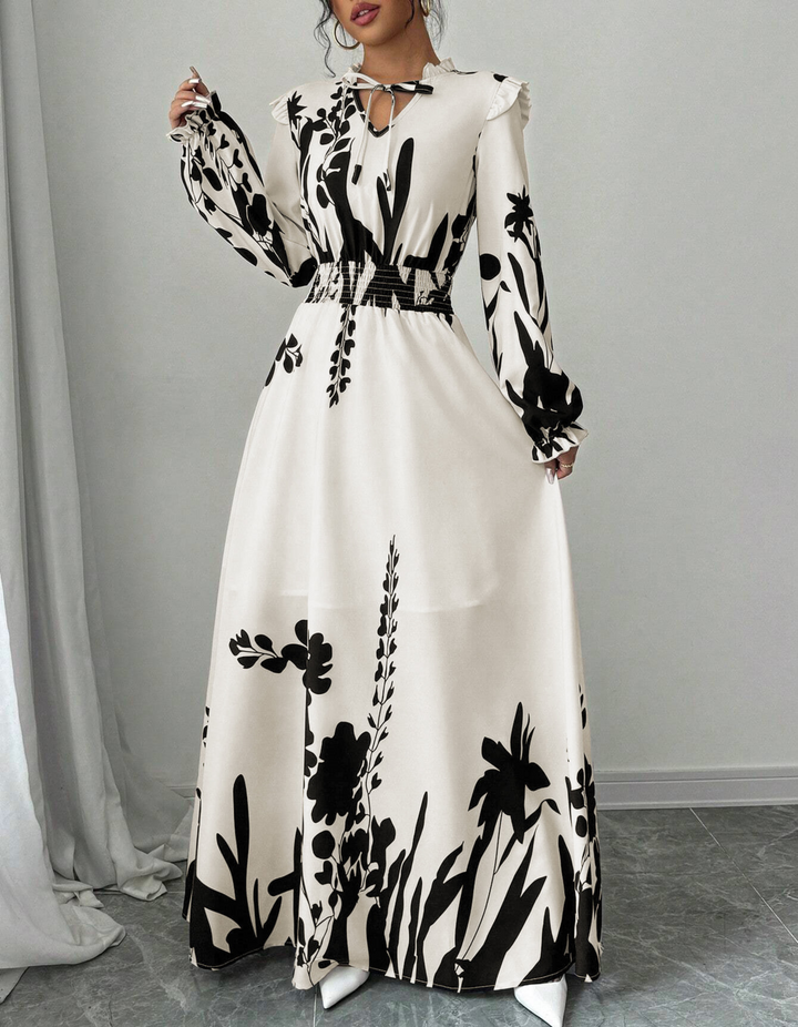Miloslava | Maxi Dress with Neck Tie and Pattern Design