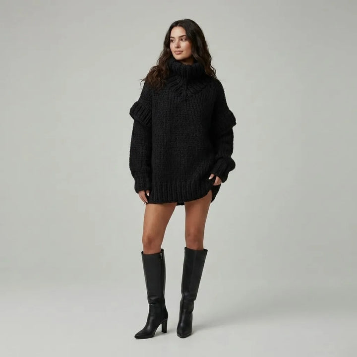 Oversized Roll Neck Knitted Jumper in Acrylic-Polyester Blend