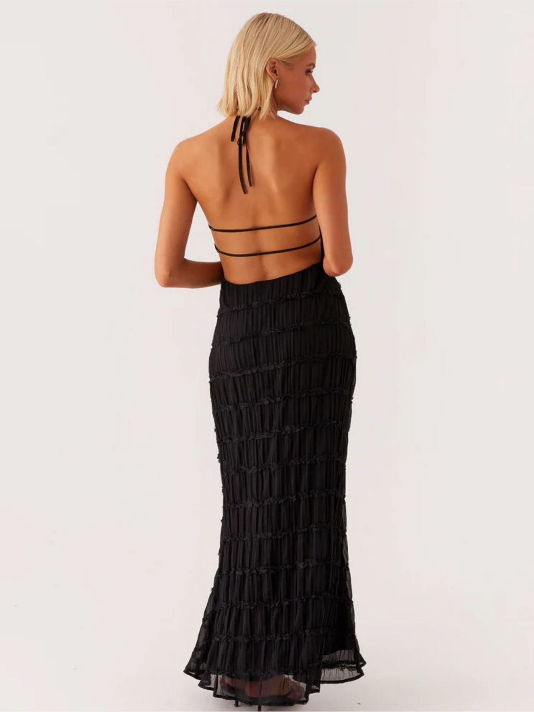 Black Pleated Maxi Dress with Adjustable Straps