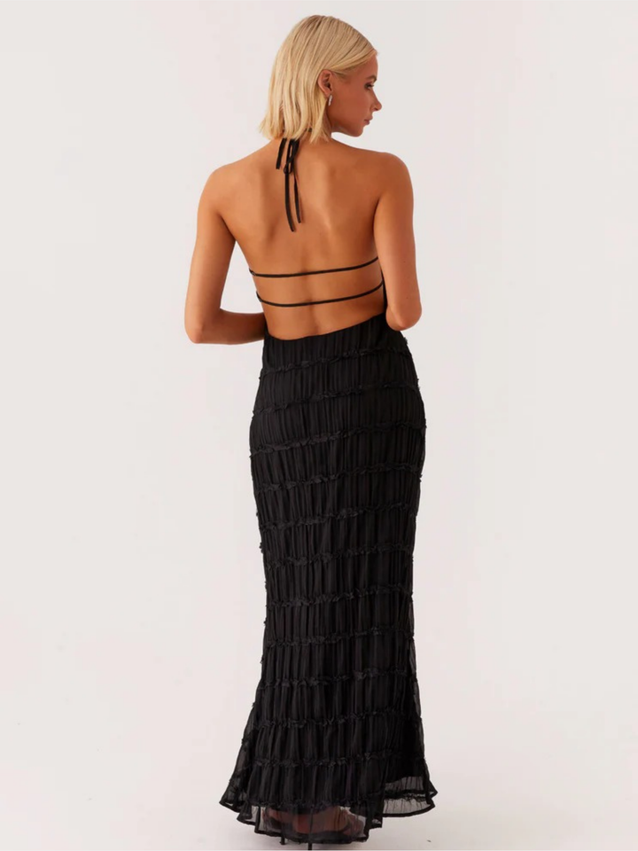 Black Pleated Maxi Dress with Adjustable Straps