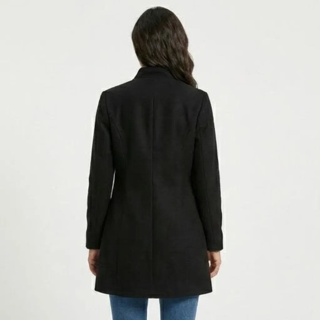 Modern Straight-Cut Structured Wool Blend Coat