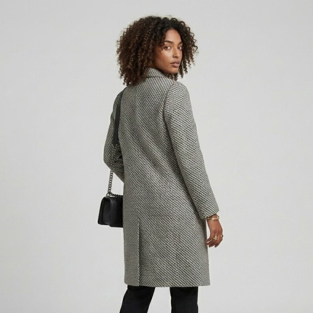Button-Up Long Coat in a Polyester-Wool Blend