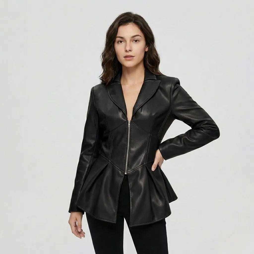 Tailored Coat with Fitted Silhouette and Peplum Accent