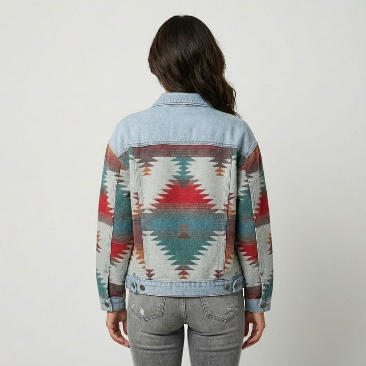 Straight-Cut Short Cotton Jacket with Ethnic Print