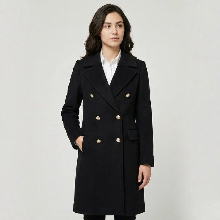 Straight-Cut Long Coat Crafted from a Wool Blend