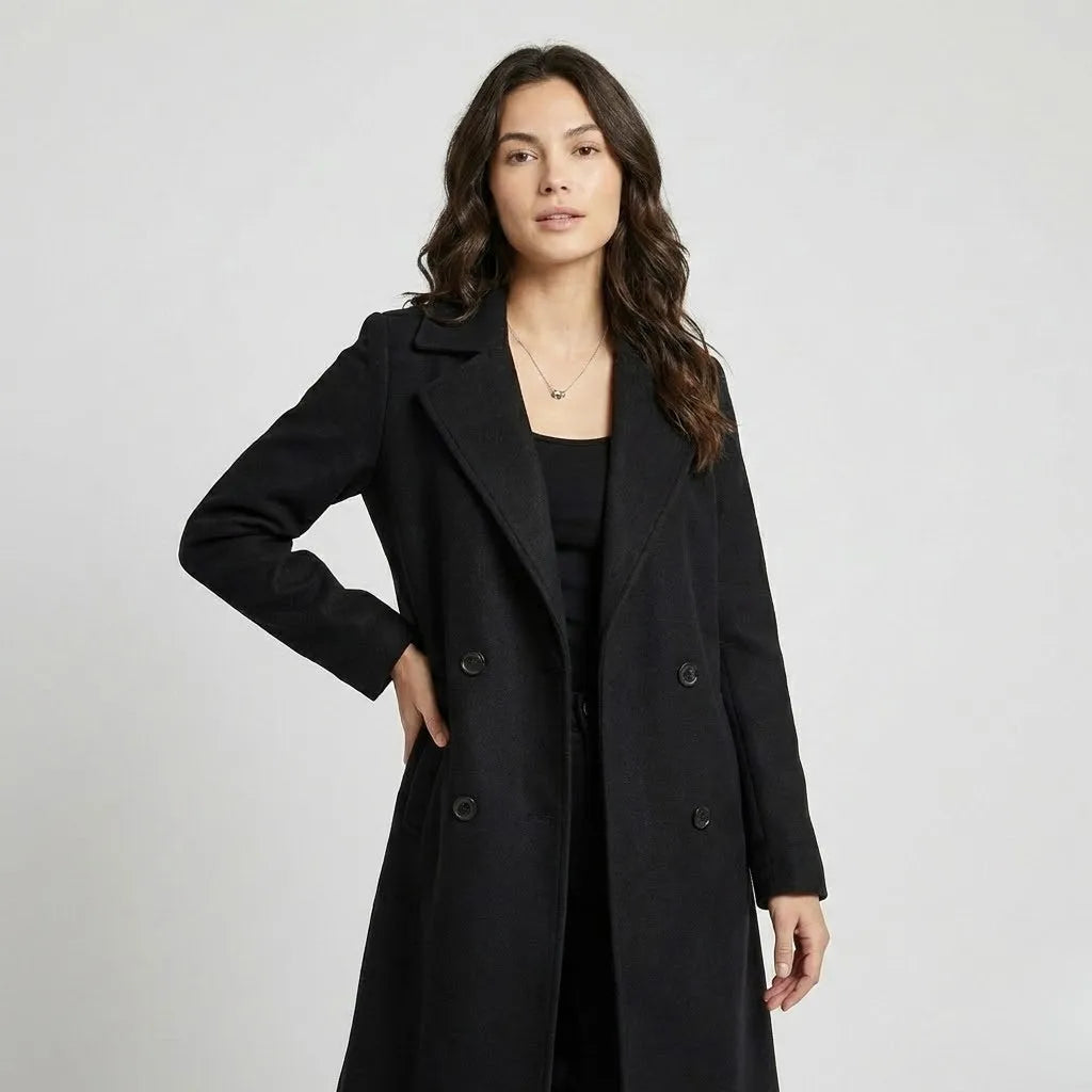 Structured Double-Breasted Coat Crafted from Premium Wool Blend