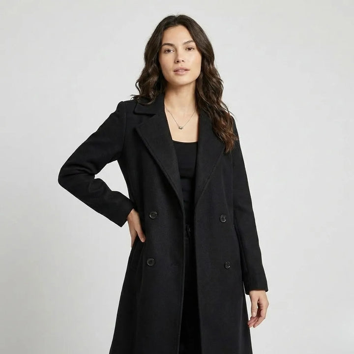 Structured Double-Breasted Coat Crafted from Premium Wool Blend