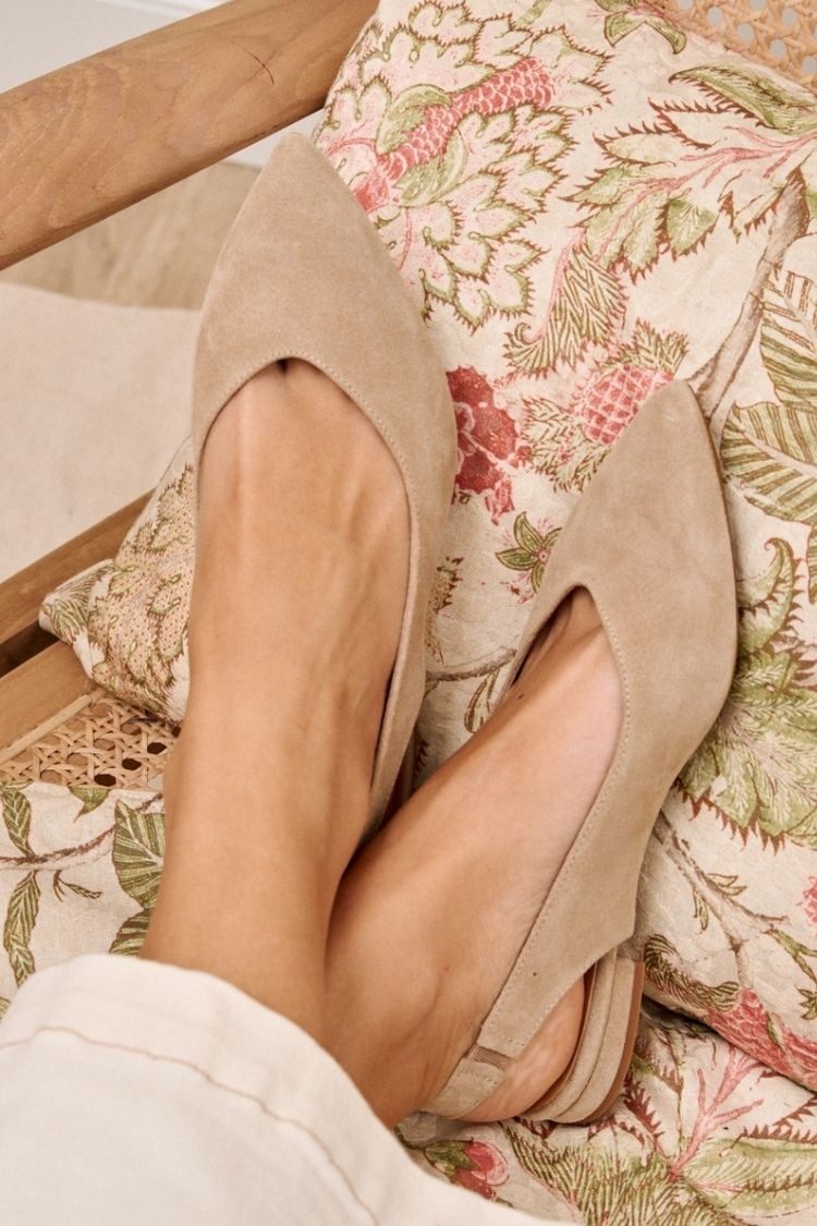 Rosaria - Beige Suede Slingback Ballerina Flats
