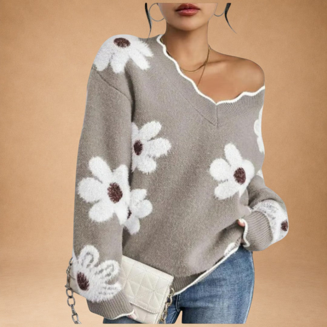 Zinovia - Refined Knit with Floral Design and Feminine Line