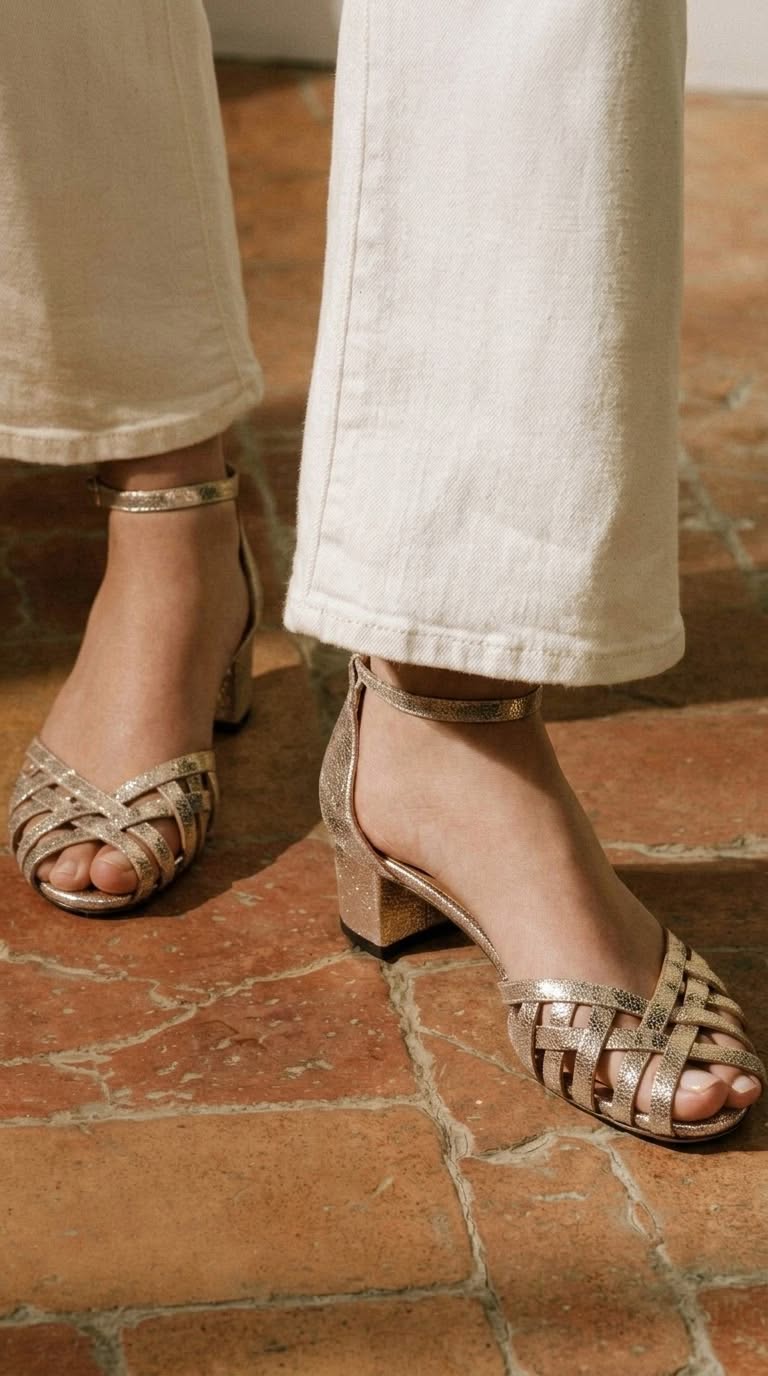 Vittoria - Elegant Gold Peep-Toe Heels