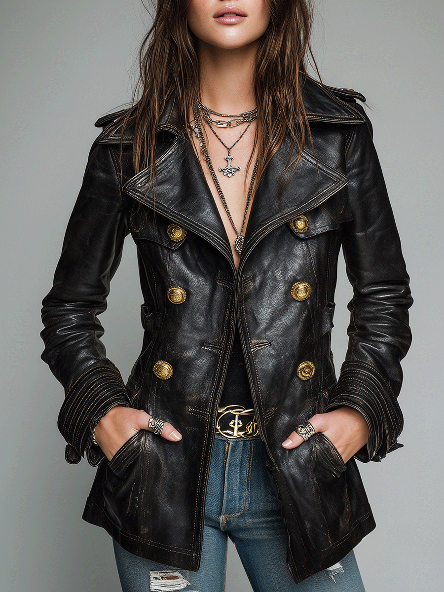 Retro Black Faux Leather Double Jacket