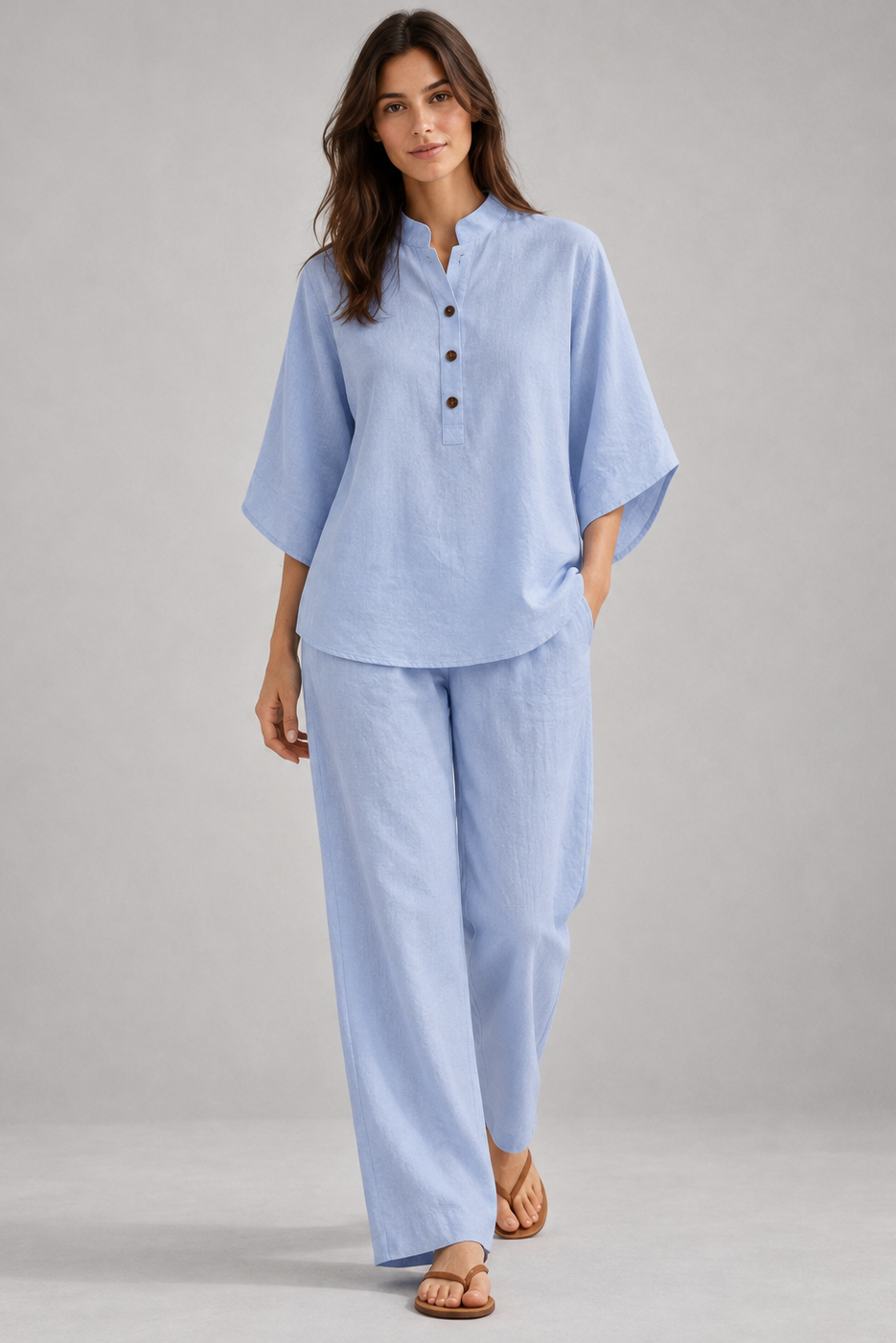 Tereza | Linen-Cotton Batwing Sleeve Two-Piece Set