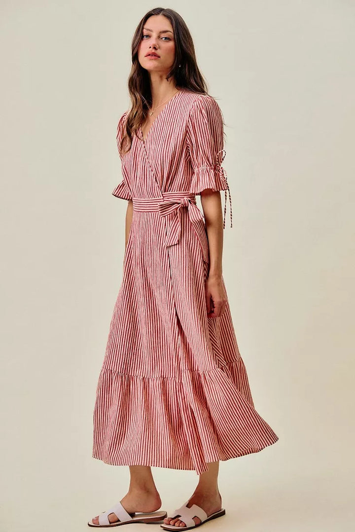 Rozália | Striped Midi Dress with Wrap Design