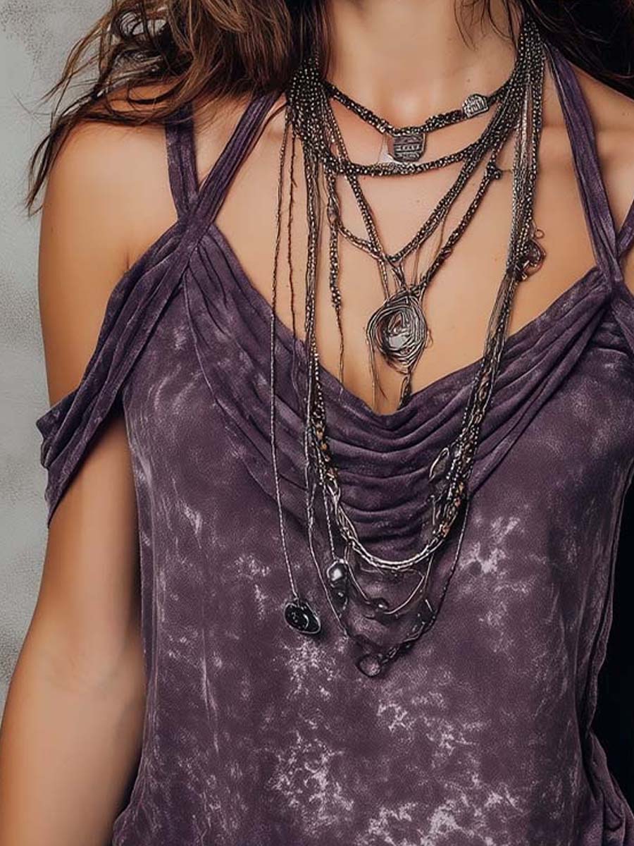 Vintage-Inspired Boho Tie-Dye Tank Top with Shoulder Straps