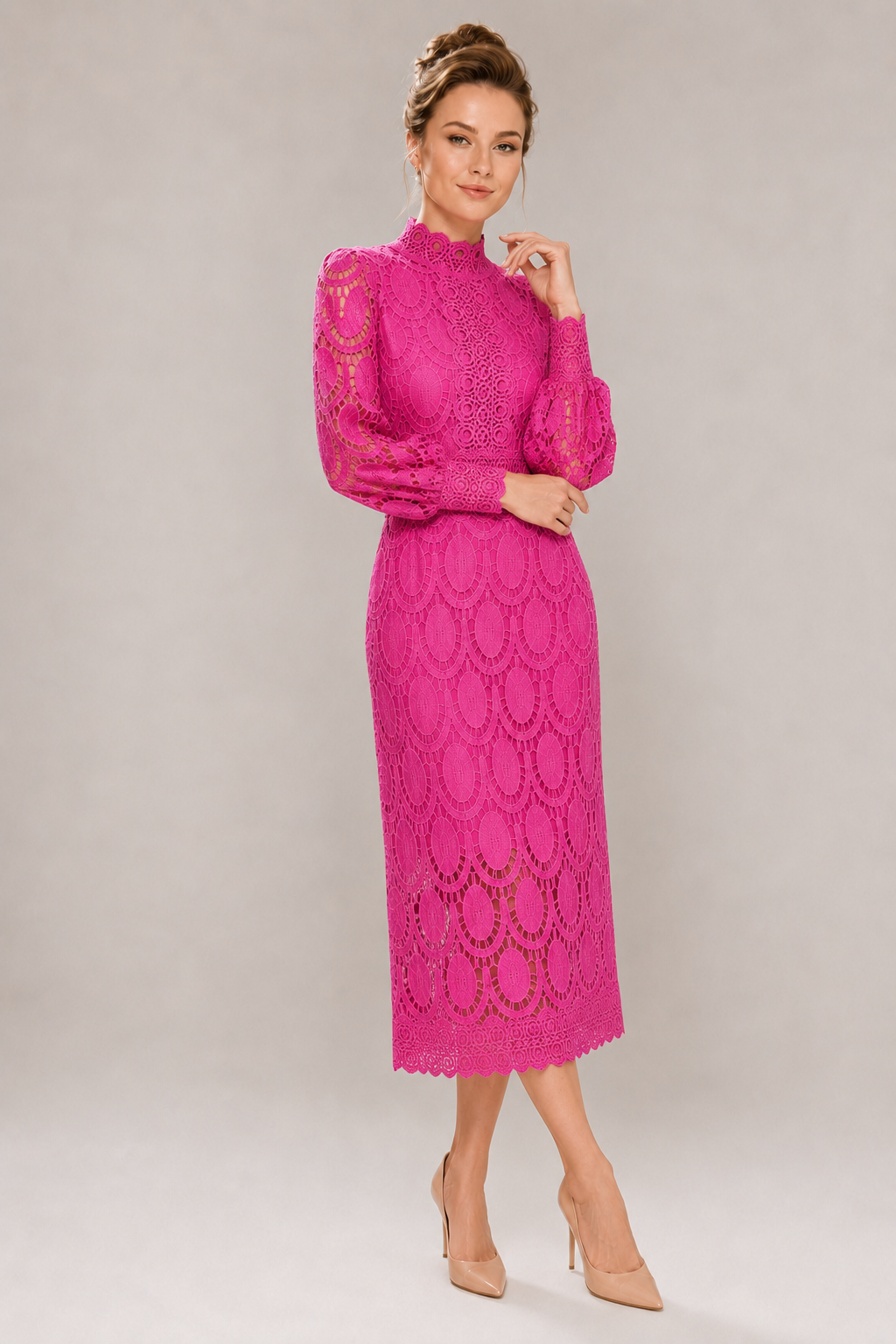 Emika | Elegant Maxi Dress with Stand-Up Collar
