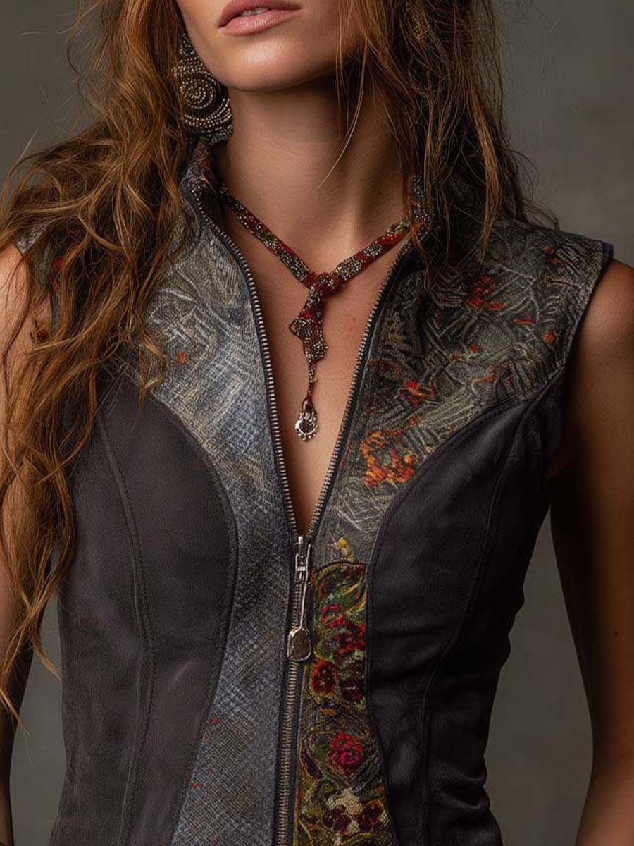 Eco-Friendly Suede Patchwork Gilet