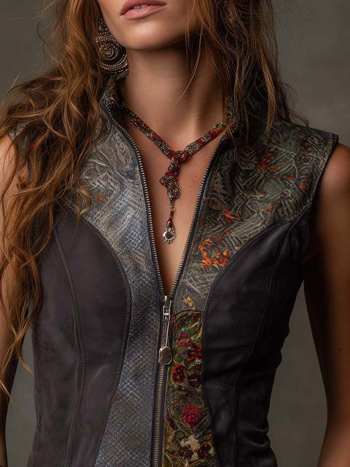 Eco-Friendly Suede Patchwork Gilet