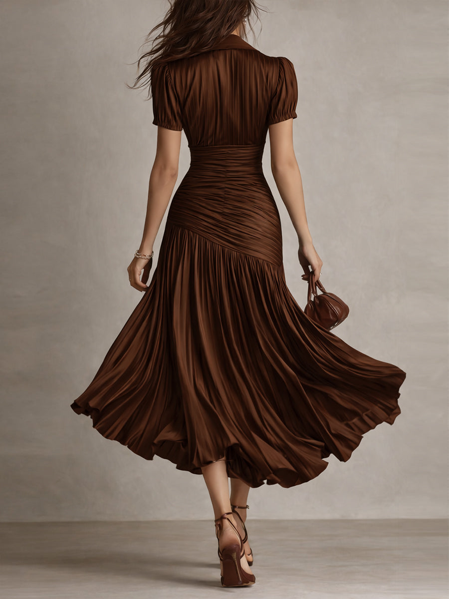 Vintage-Inspired Striped Satin Pleated Midi Bodycon Dress