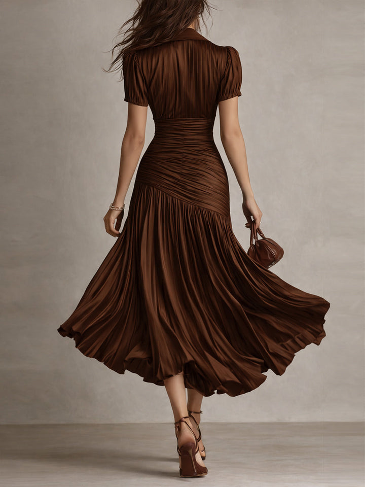 Vintage-Inspired Striped Satin Pleated Midi Bodycon Dress