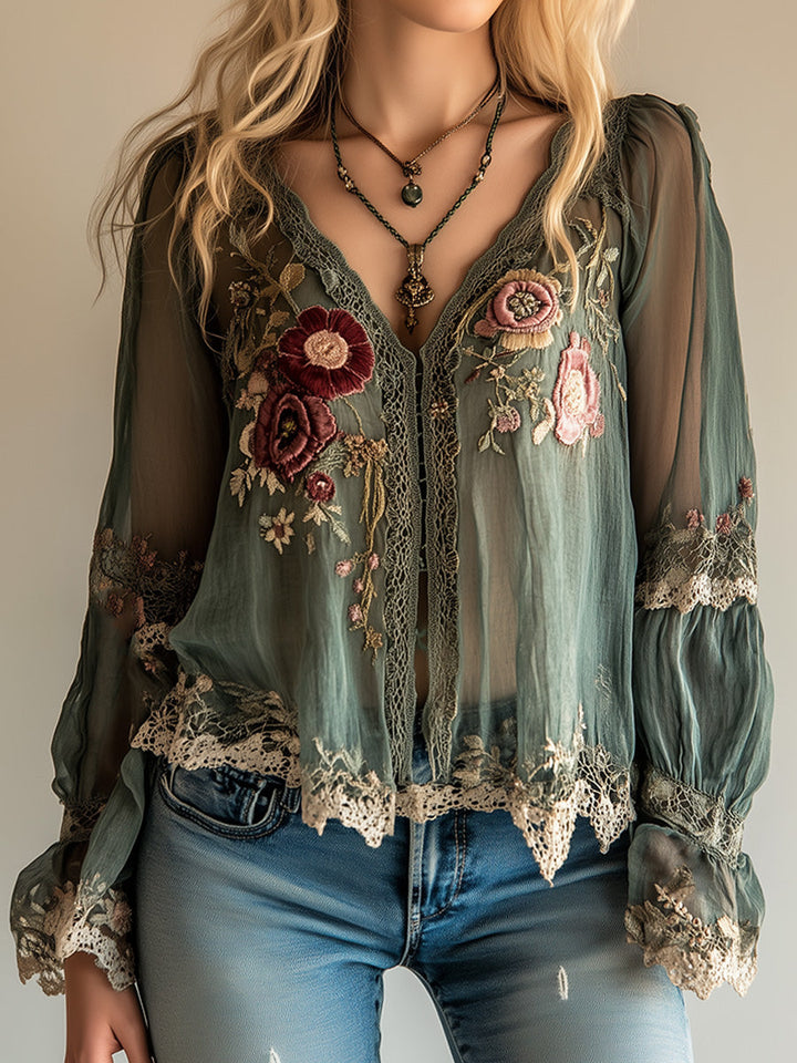 Custom Green Bohemian Vintage Style Shirt