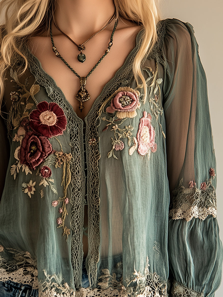 Custom Green Bohemian Vintage Style Shirt