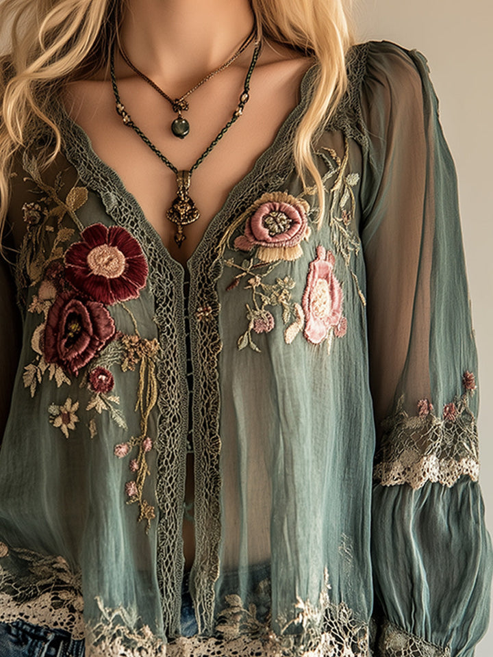 Custom Green Bohemian Vintage Style Shirt