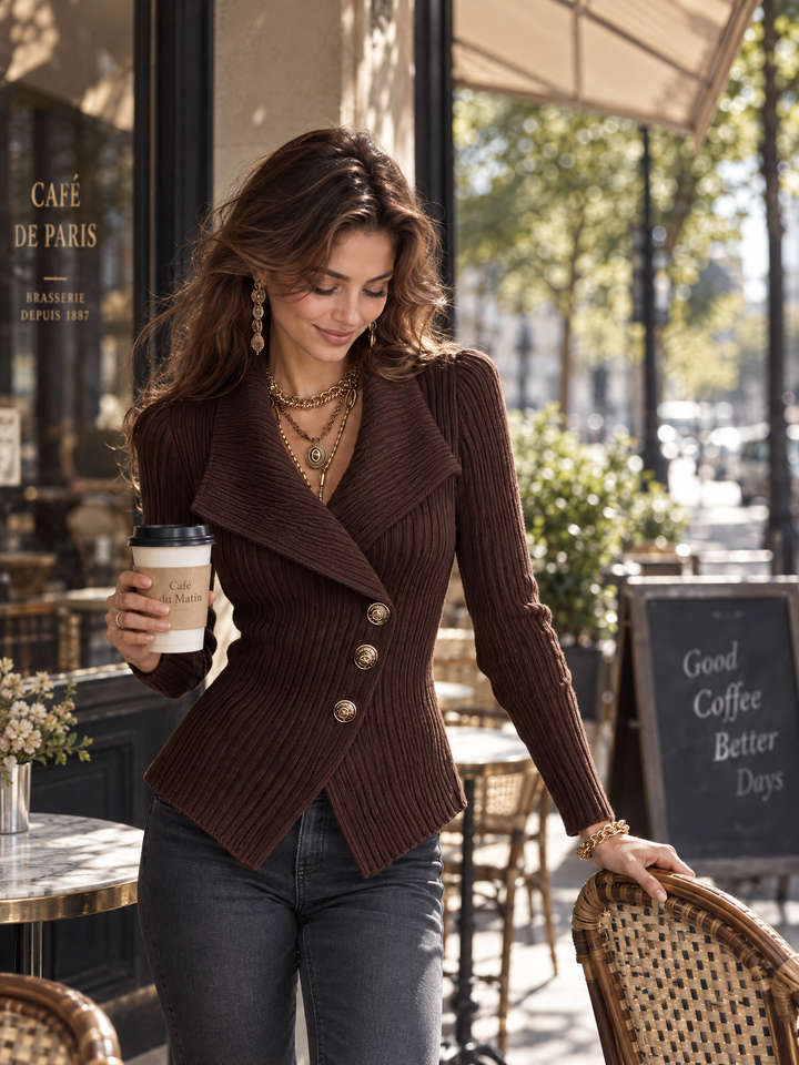 Refined Brown Asymmetrical Knitted Cardigan