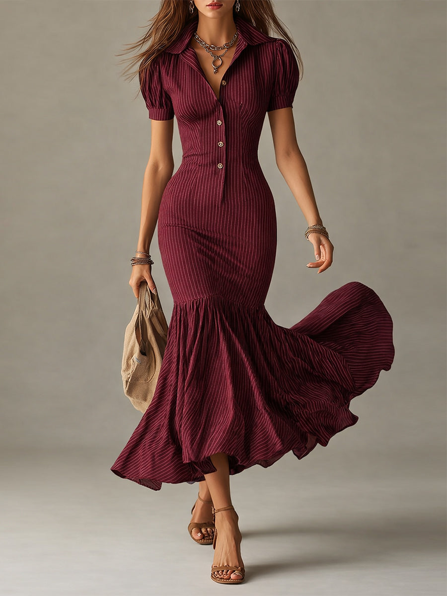 Chic Long Striped Mermaid Gown