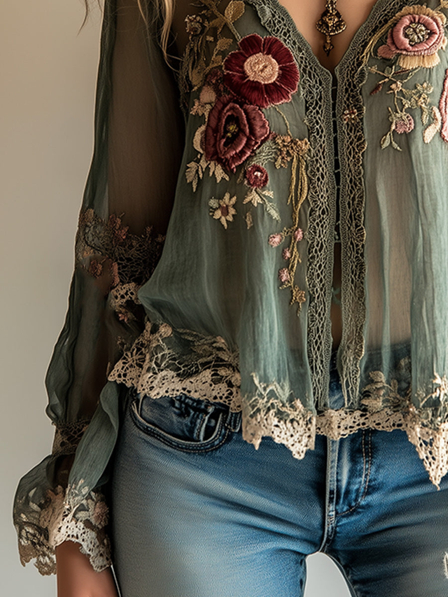 Custom Green Bohemian Vintage Style Shirt