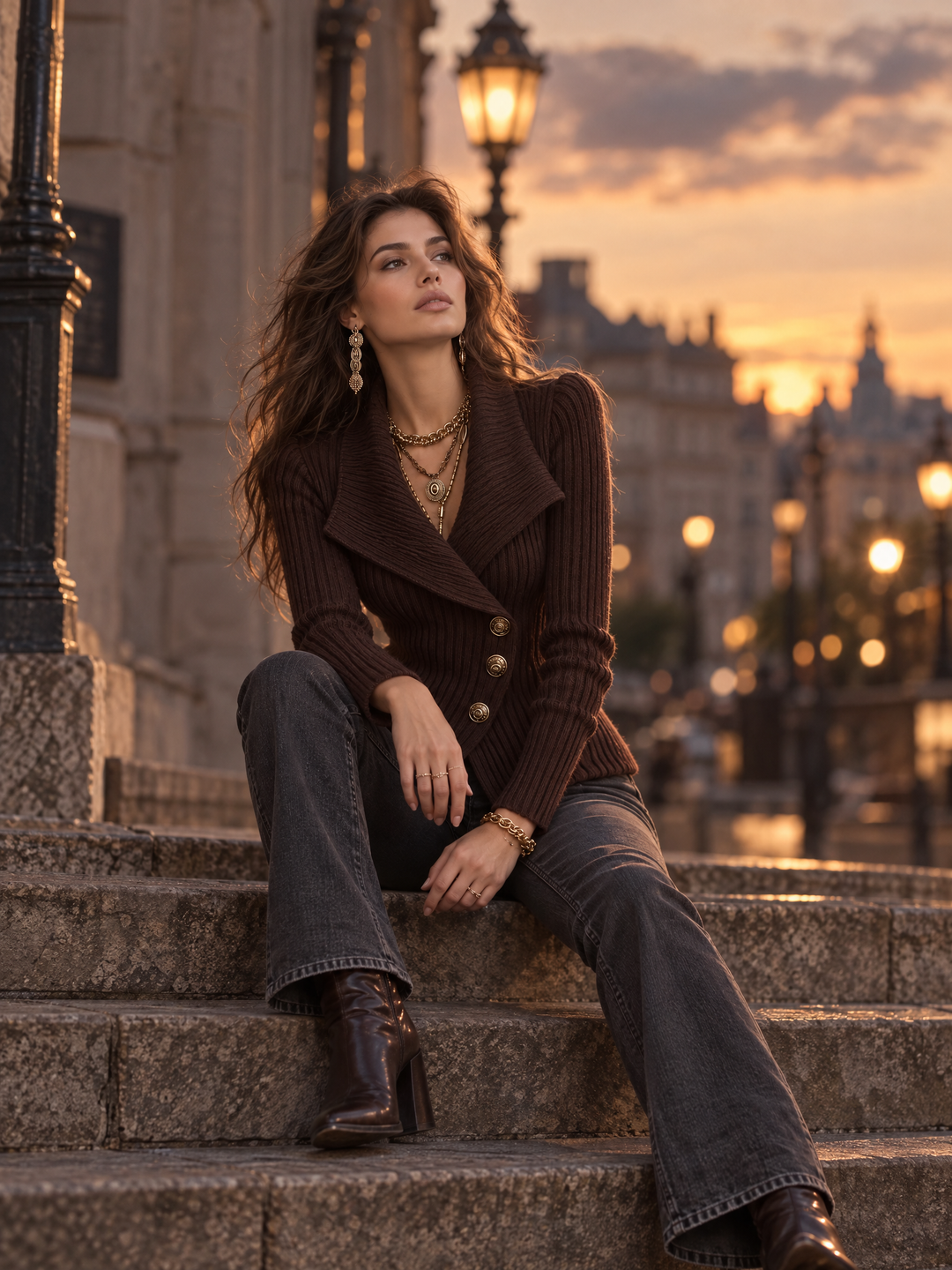 Refined Brown Asymmetrical Knitted Cardigan