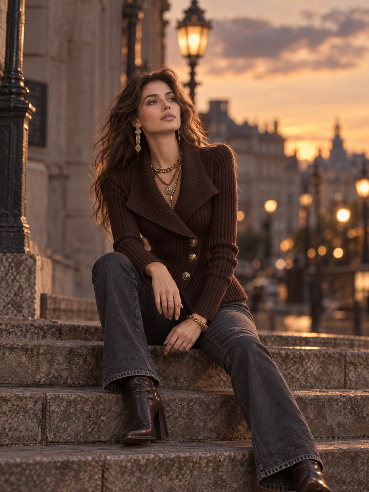 Refined Brown Asymmetrical Knitted Cardigan