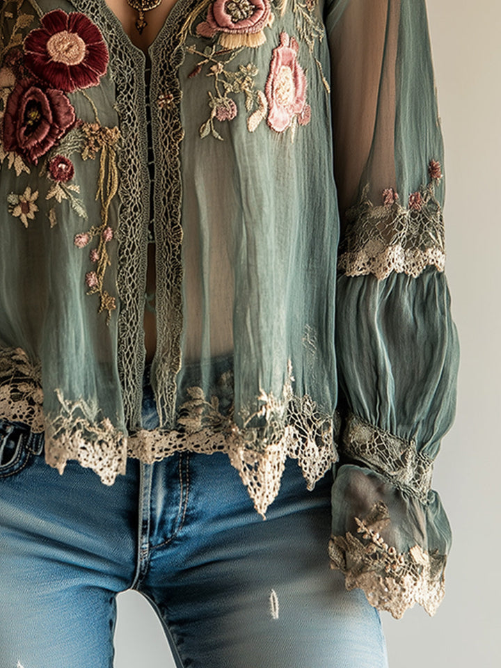 Custom Green Bohemian Vintage Style Shirt