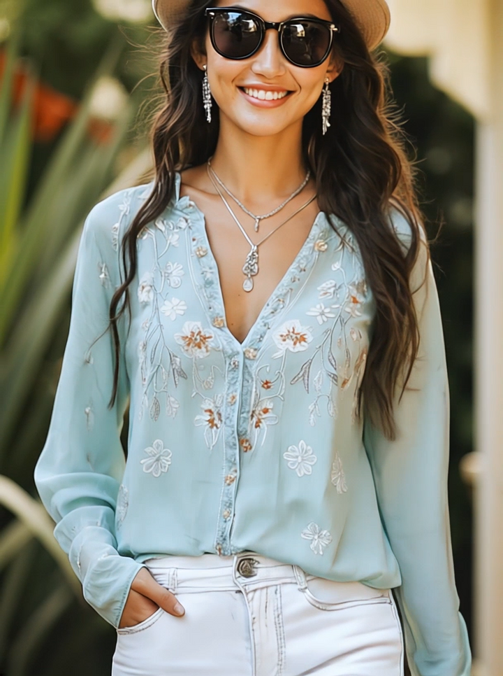 Bohemian-Style Embroidered Blouse: Soft and Relaxed Fit