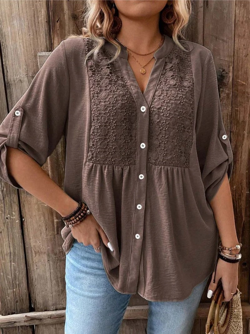 Ariadne – Blouse with V Neckline and Buttons