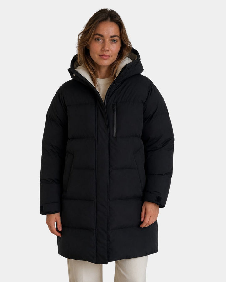 Quilted Long Coat with Built-in Hood