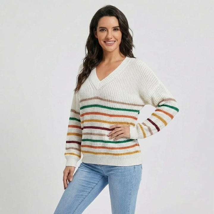 Casual Elegant Loose-Fit Knitted Sweater with Subtle Stripes