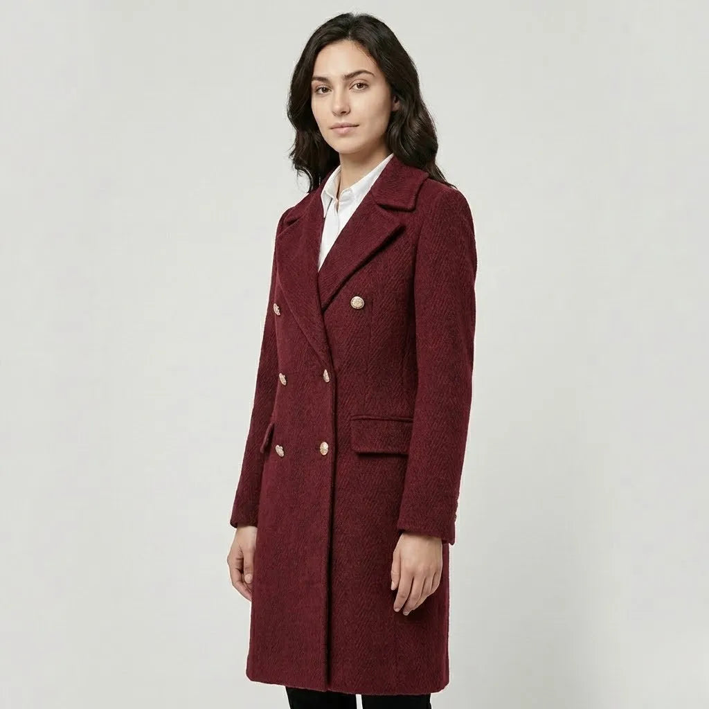 Straight-Cut Long Coat Crafted from a Wool Blend